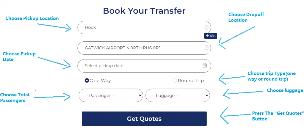 Booking Process from hook to gatwick airport Taxi transfer